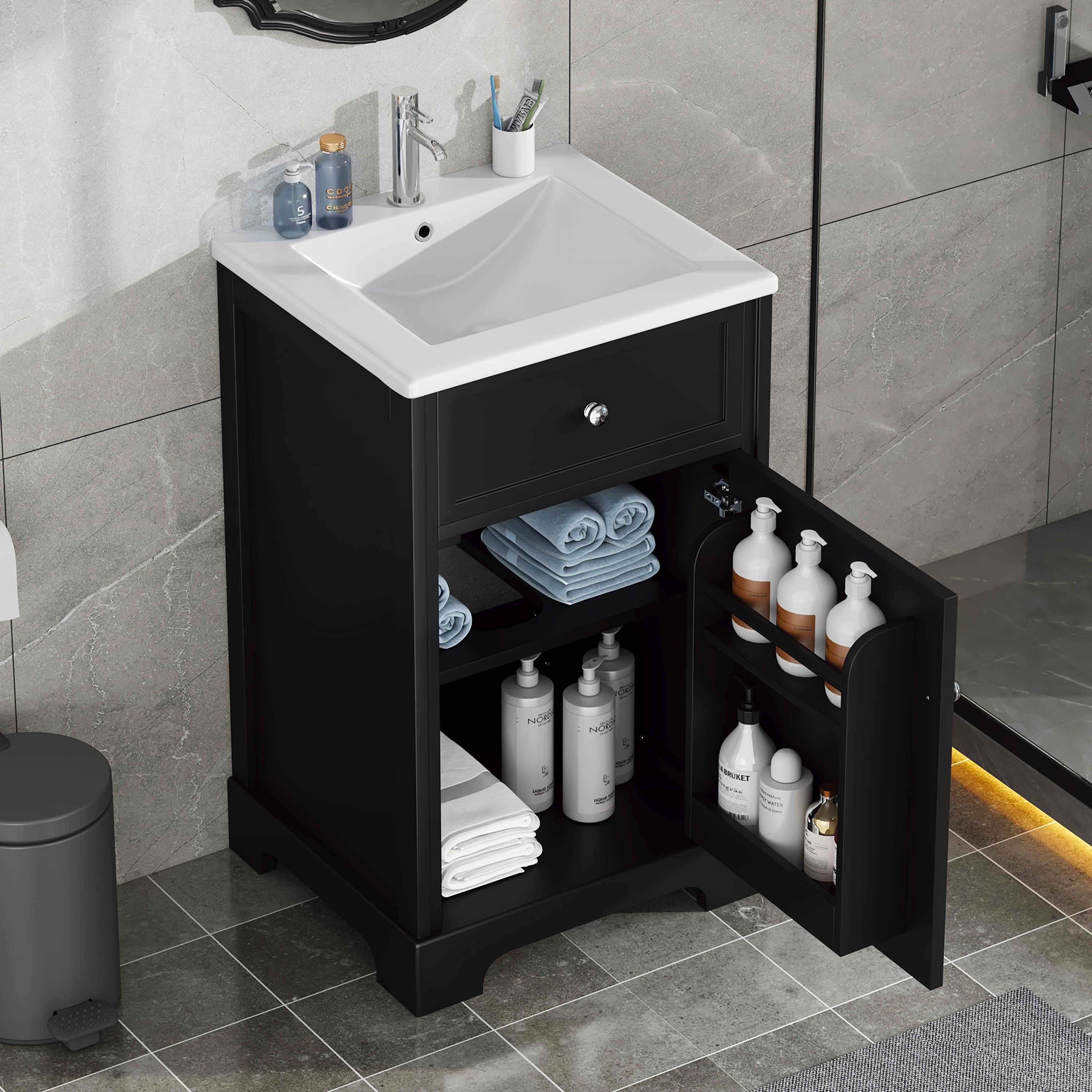 MAYEERTY 20" Bathroom Vanity with Sink Soft Closing Door Storage Rack Adjustable Shelf Black