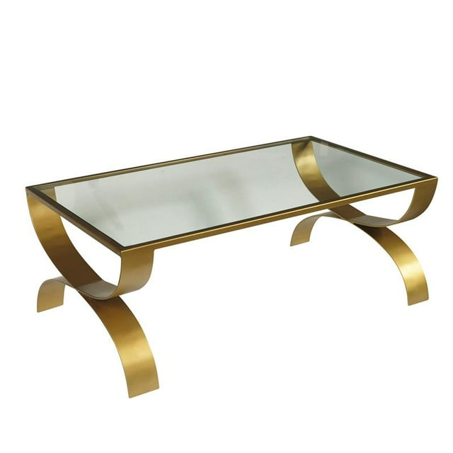 Table Basse Bella en Métal Doré avec Plateau en Verre