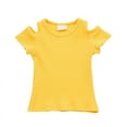 thumbnail image 2 of Summer Baby Girls Candy Color Crew Neck Off-shoulder Short Sleeved Kids T-shirt Cotton Clothes Tops,Yellow,L, 2 of 4