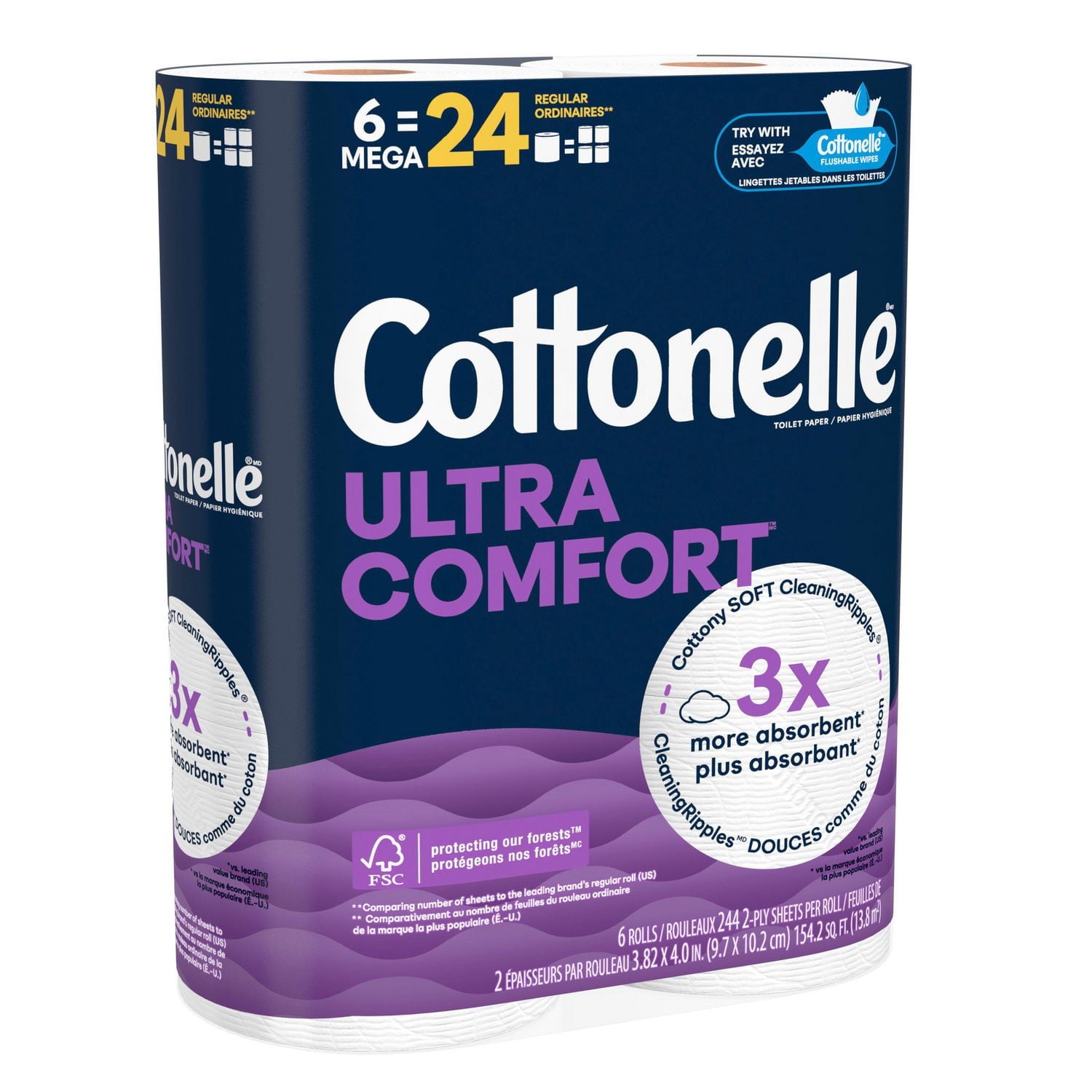 Cottonelle Ultra Comfort Toilet Paper, 6 Mega Rolls (6 Mega Rolls = 24 Regular Rolls), 244 Sheets Per Roll, Cottonelle Ultra Comfort Toilet Paper,6 Mega Rolls