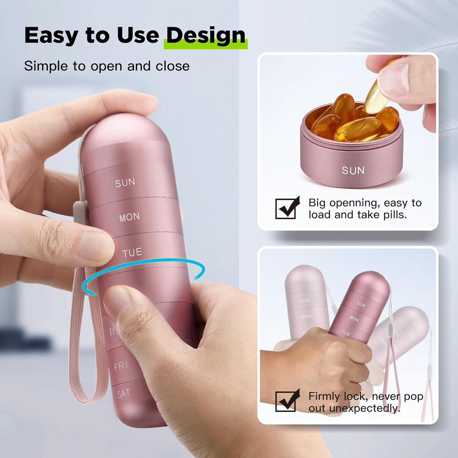 Metal Moisture Proof Weekly Pill Organizer, Stackable Aluminum Alloy BPA Free Travel Hiking 7 Day Pill Box Case