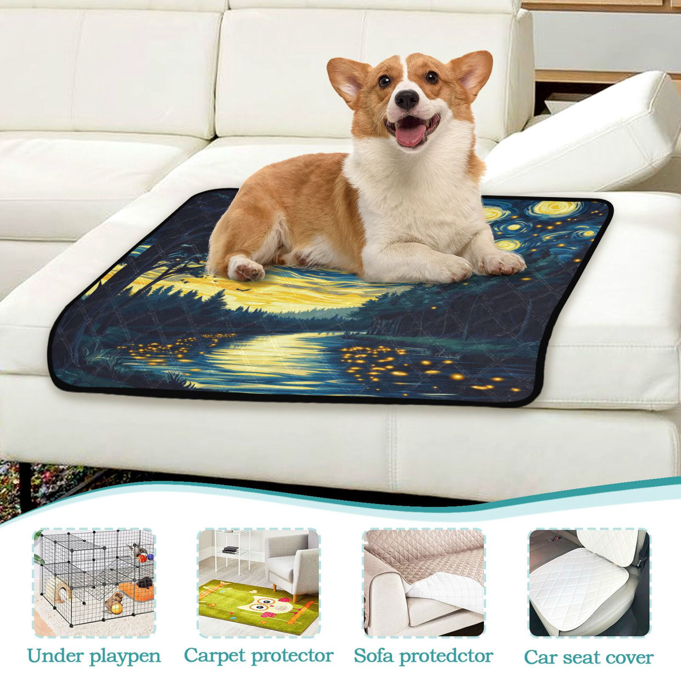 Qxltty Jungle Night Sky Cat litter Pads Pet Set of 3 Diaper Mats Center Anti-leakage Layer Absorbent Soft and Comfortable