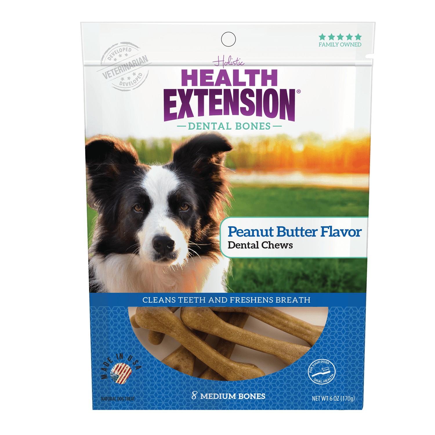 Health Extension Peanut Butter Flavor Dental Bones Dog Treats, 8pack