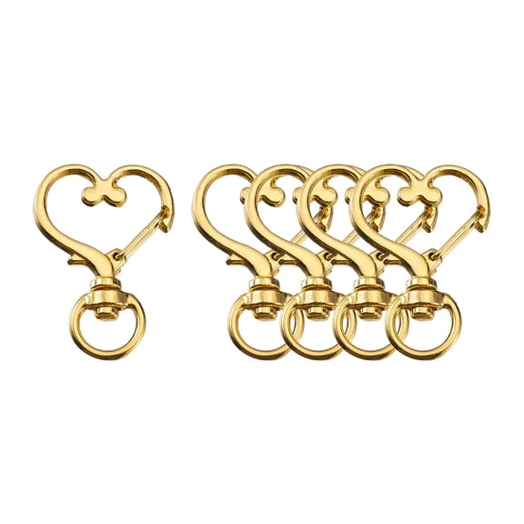 Heart Shaped Alloy Keychain 5-Piece Set Gold Color Decorative Bag Buckle for Valentine's Day Romantic Gift Durable Metal Hook for Keys and Accessories