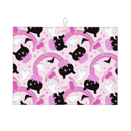 

Zeuib Pink Girl Halloween Dish Drainer Kitchen Counter Kitchen Drying Mat Heat Resistant Drainer Mats Easy to Clean Dish Rack Pad