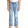 thumbnail image 2 of CPNG Girls Ripped Denim Pants Straight Wide Leg Elastic Waist Distressed Denim Trousers Fashionable Casual Ripped Jeans, 2 of 8