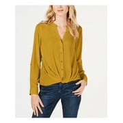 INC $59 Womens New Yellow V Neck Cuffed Button Up Top PM Petites B+B