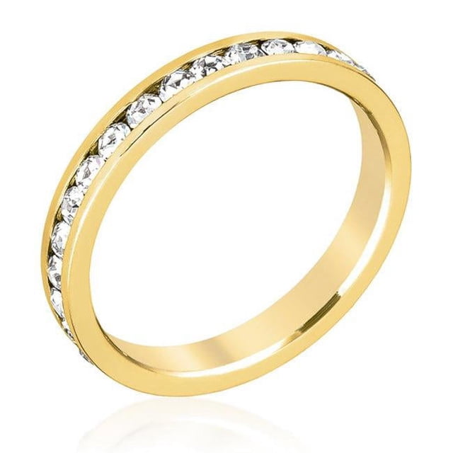 Precious Stars R01147G-C02-06 Precious Stars Goldtone Round-Cut Clear Swarovski Crystals Stackable Ring