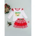 thumbnail image 2 of Qmyliery Christmas Little Girls Outfit, Fly Sleeve Tops, Stripe Layered Skirt Gift, 2 of 9