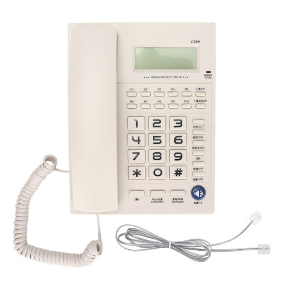 HD LED Screen Hands Free Speakerphone Corded Landline Phone for Home Office (White)