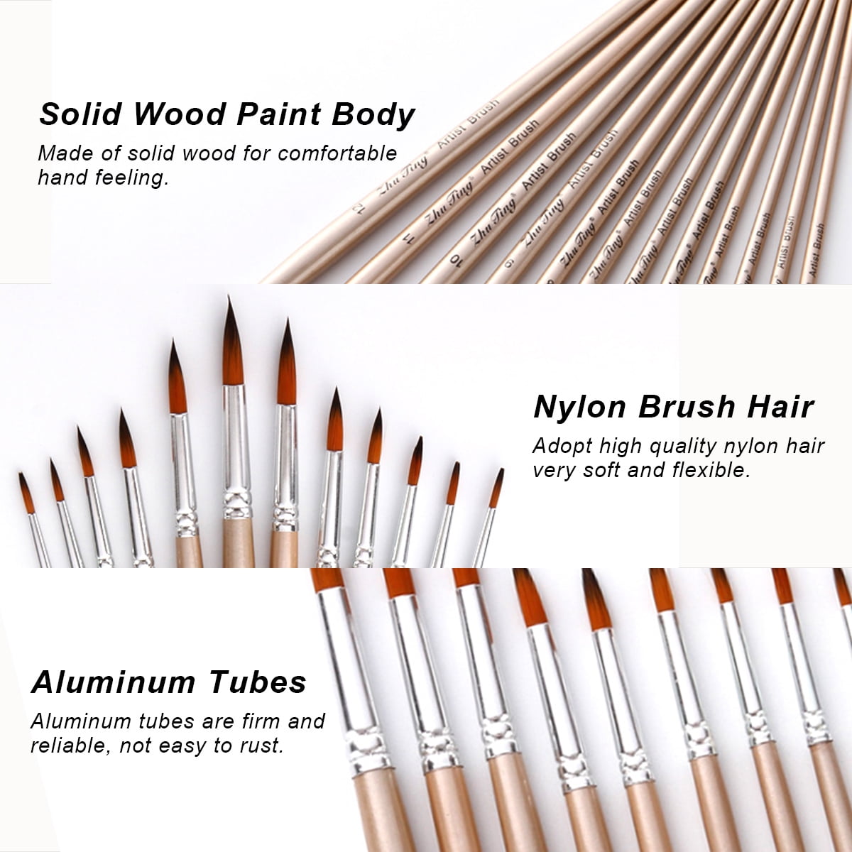 12pcs Paint Brushes Set Kit Round Pointed Tip Brushes Art Drawing Supplies