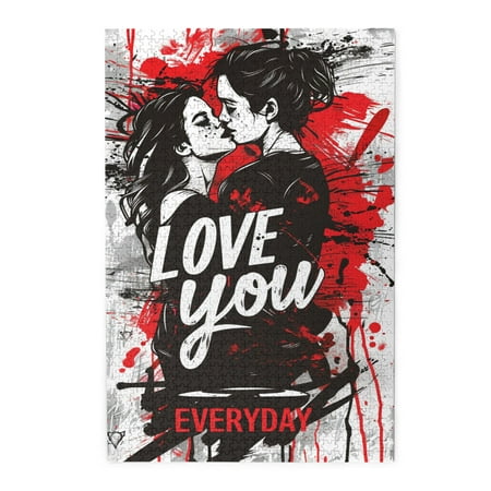 1000 PCS Love You Everyday Kissing Couples 1000 Piece Puzzle For Adults Enjoy The Puzzle Solving Process Unique Artwork For Adults Wood Puzzles Suitable For Entertaining With Family During Holidays