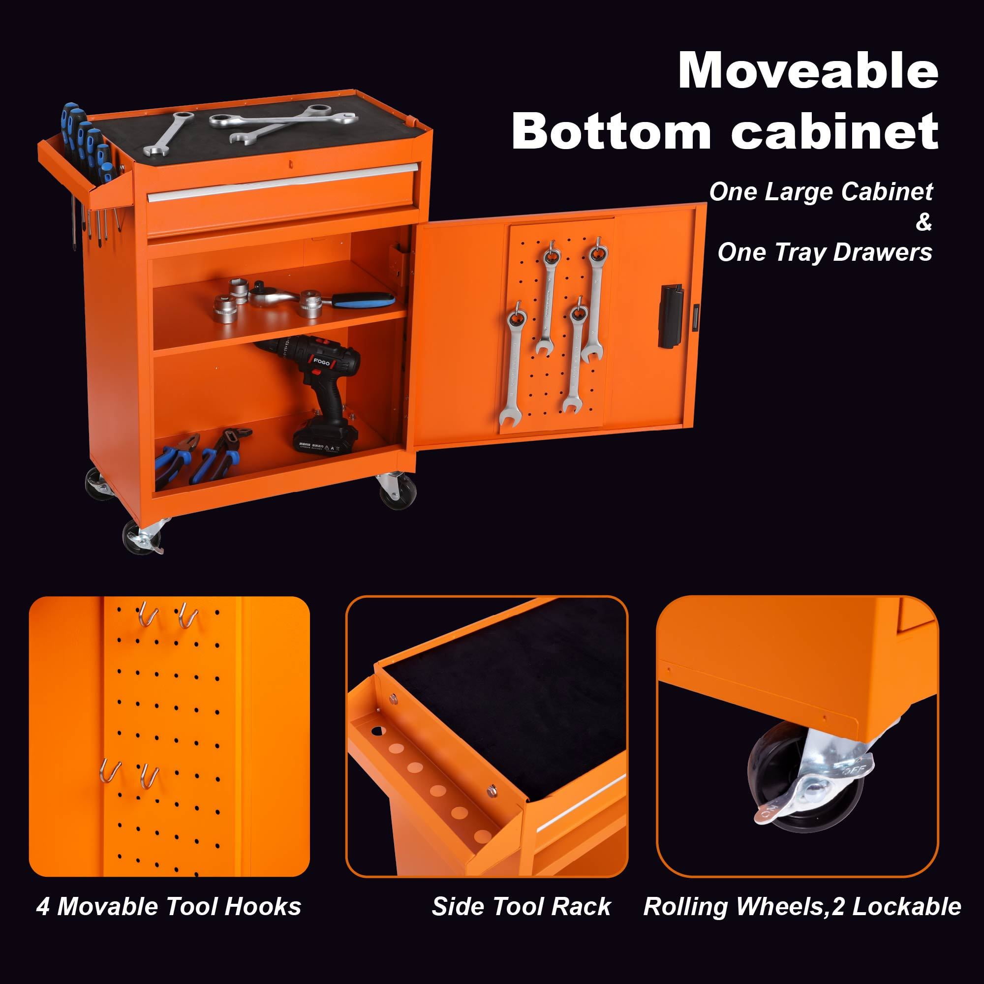 2-IN-1 Tool Chest, 20-Inch 5-Drawer Rolling Tool Storage Cabinet with Detachable Top Tool Box Adjustable Shelf, Locking Metal Tool Cart for Garage Workshop