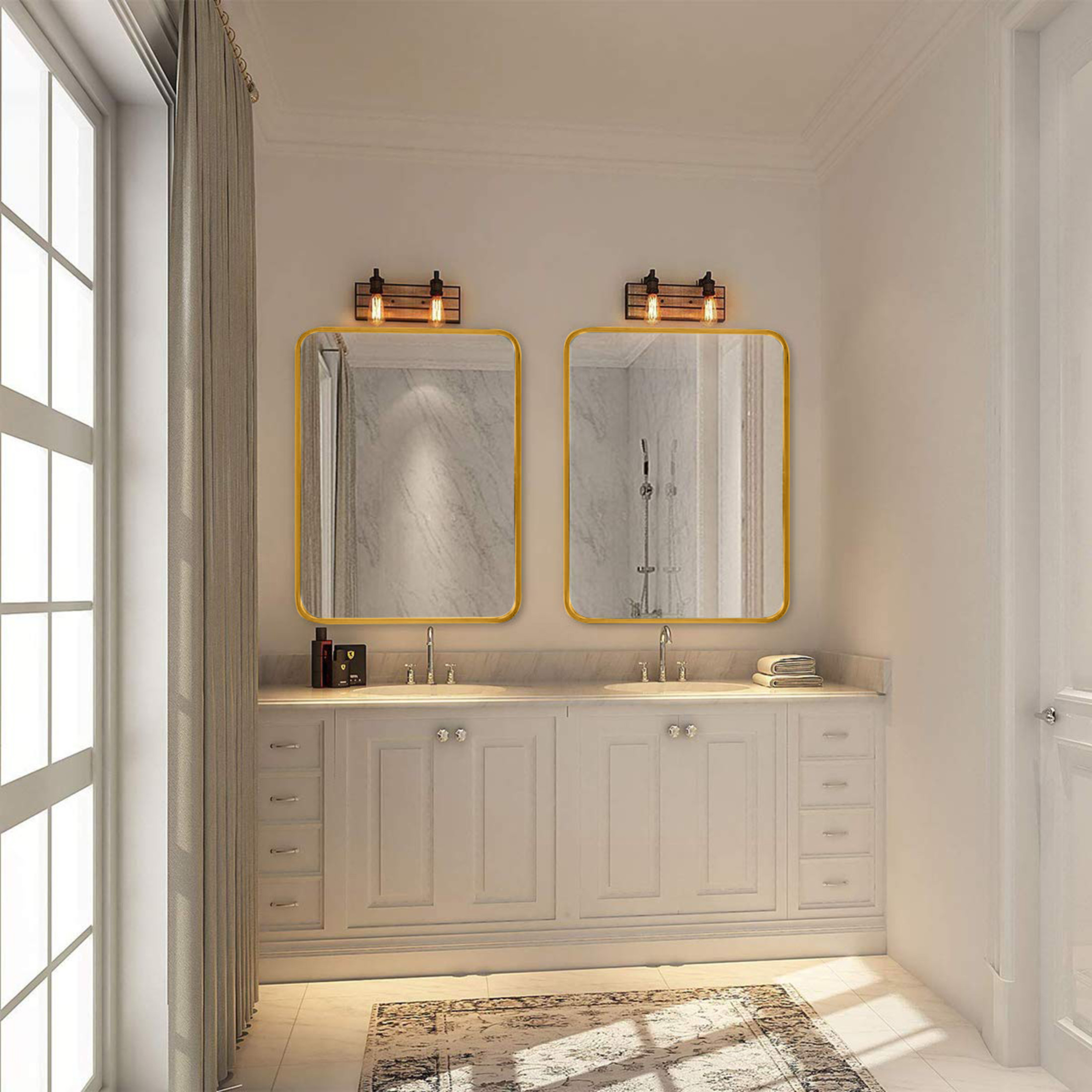 Noble House 22"x30" Rectangular Bathroom Wall Mirror, Aluminum Alloy Frame, HD Shatterproof Glass, Gold