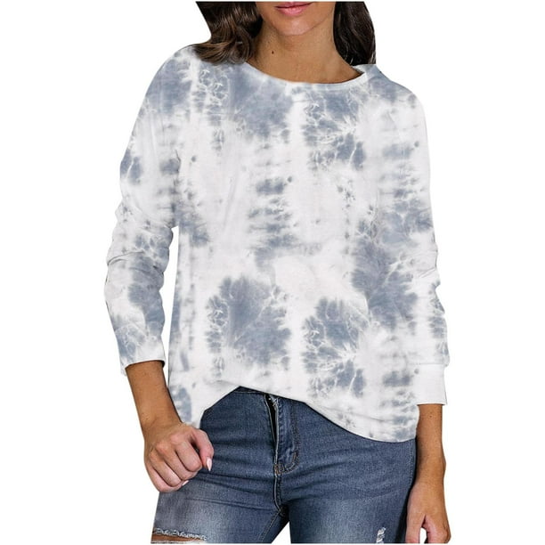 Blusa informal de moda con estampado de teñido degradado y cuello redondo para mujer Fridja hj3125