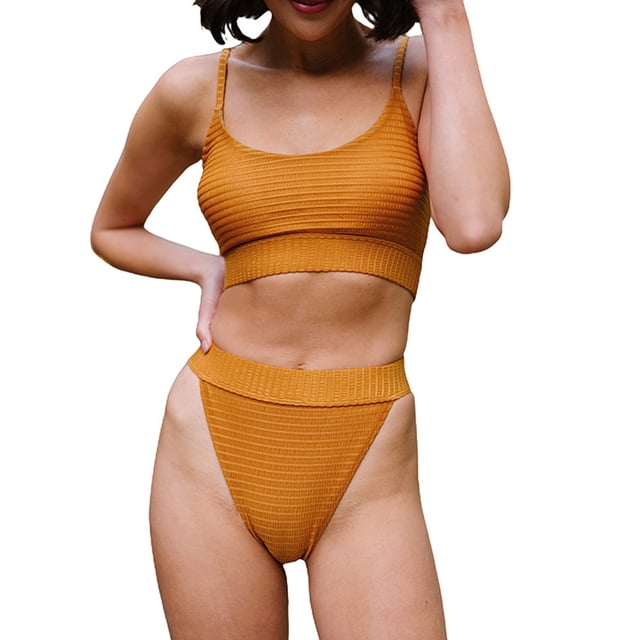 Conjunto de bikini de mujer Traje de baño de dos piezas de triángulo sexy de color sólido - Naranja Zhivalor BST3000261-2