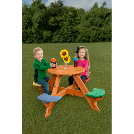 Creative Cedar Designs Children's Round Wooden Picnic Table w/ Multicolor