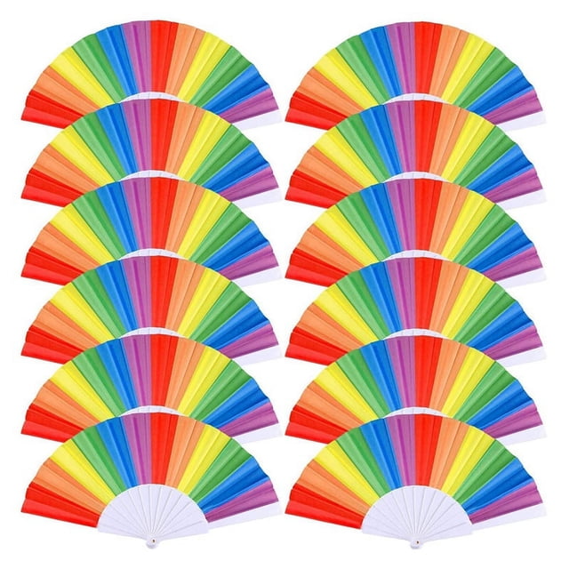 Paquete de 10 Abanicos Plegables de ArcoíRis, Abanicos de Mano del Orgullo Gay Pride LGBT Fans para Fiestas Festival Eventos Suministros de Baile