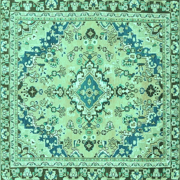 Ahgly Company Indoor Square Abstract Turquoise Blue Modern Area Rugs, 5' Square
