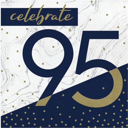 Creative Converting 357616 6.5 in. Navy & Gold Milestone 95th Birthday Luncheon Paper Napkin