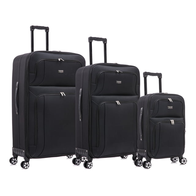 TOSCANO Gestore Ensemble de Valises Souples Légères 3 Pcs (21/28/32 Pouces), 4 Roues Pivotantes, Extensible - Noir