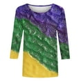 thumbnail image 4 of Jsaierl Happy Mardi Gras Shirts for Women Funny Carnival Themed Mask Print Tees Loose Fit 3/4 Sleeve T Shirts Blouses Dressy Casual Crewneck Parade Tops, 4 of 5