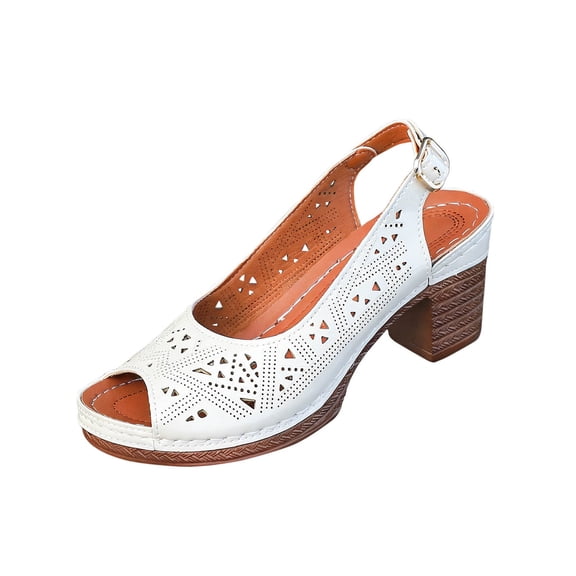 HomeDM Women's Platform Chunky Heels Sandals Open Toe Slingback Summer Vacation Mules Sandals, White Size 8.5