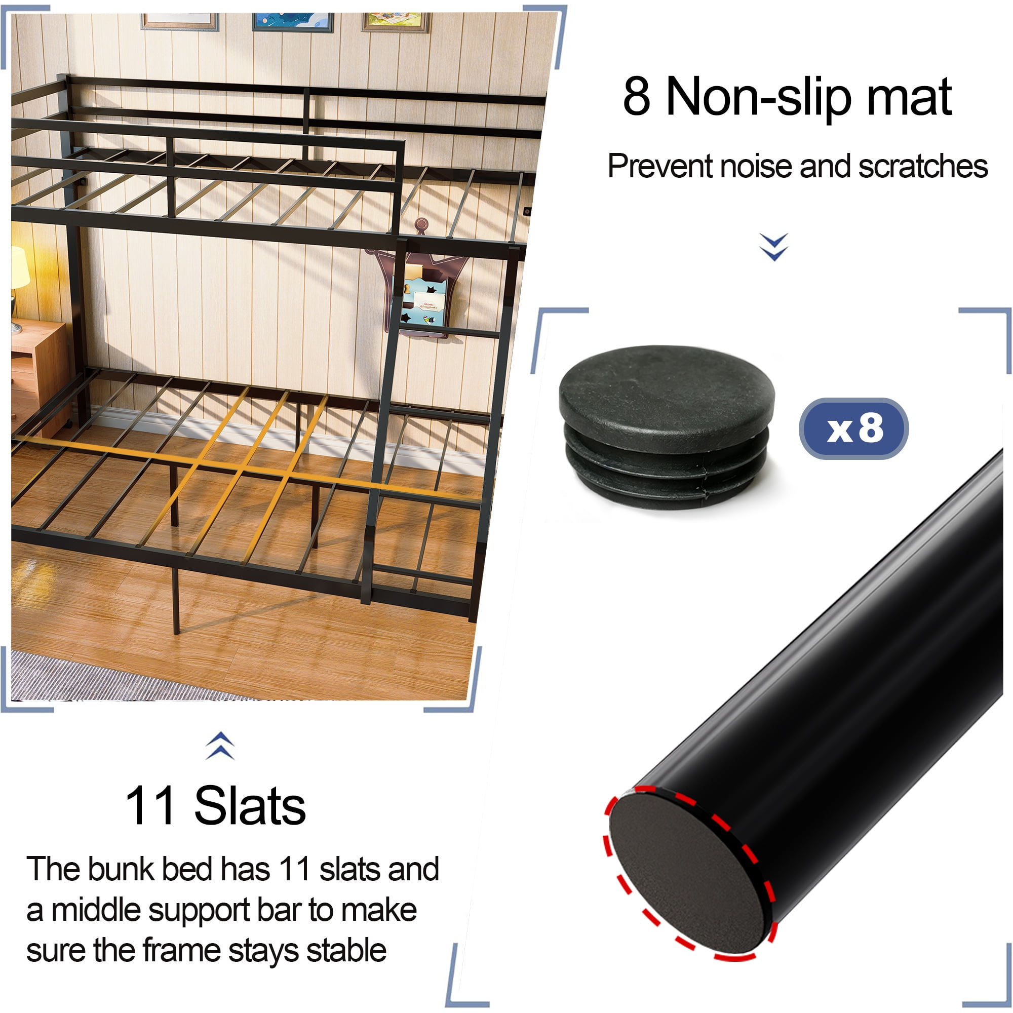 PORKISS Twin Over Full Bunk Bed, Heavy Duty Metal Bunk Bed Frame with Ladder & Guardrails, No Box Spring Needed, Space Saving Loft Bed with Under-Bed Storage for Kids/Teens & Adults, Black