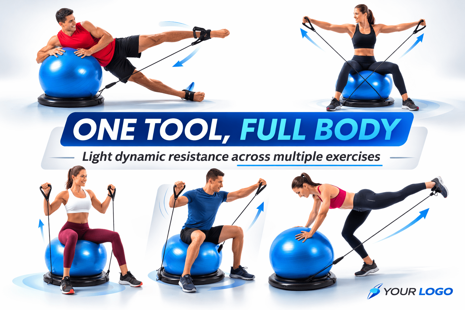 Innotech SC 65cm Yoga Ball with Base & Resistance Bands – Anti-Burst Matte Stability Ball – 750 lb Capacity – Includes Pump & Straps – 1 Pack – Blue