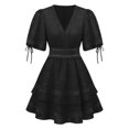 thumbnail image 4 of KHONTS Women's Summer Dress Hollow out Lace V-Neck Puff Short Sleeve A-Line Layered Short Dresses Black XXL, 4 of 4