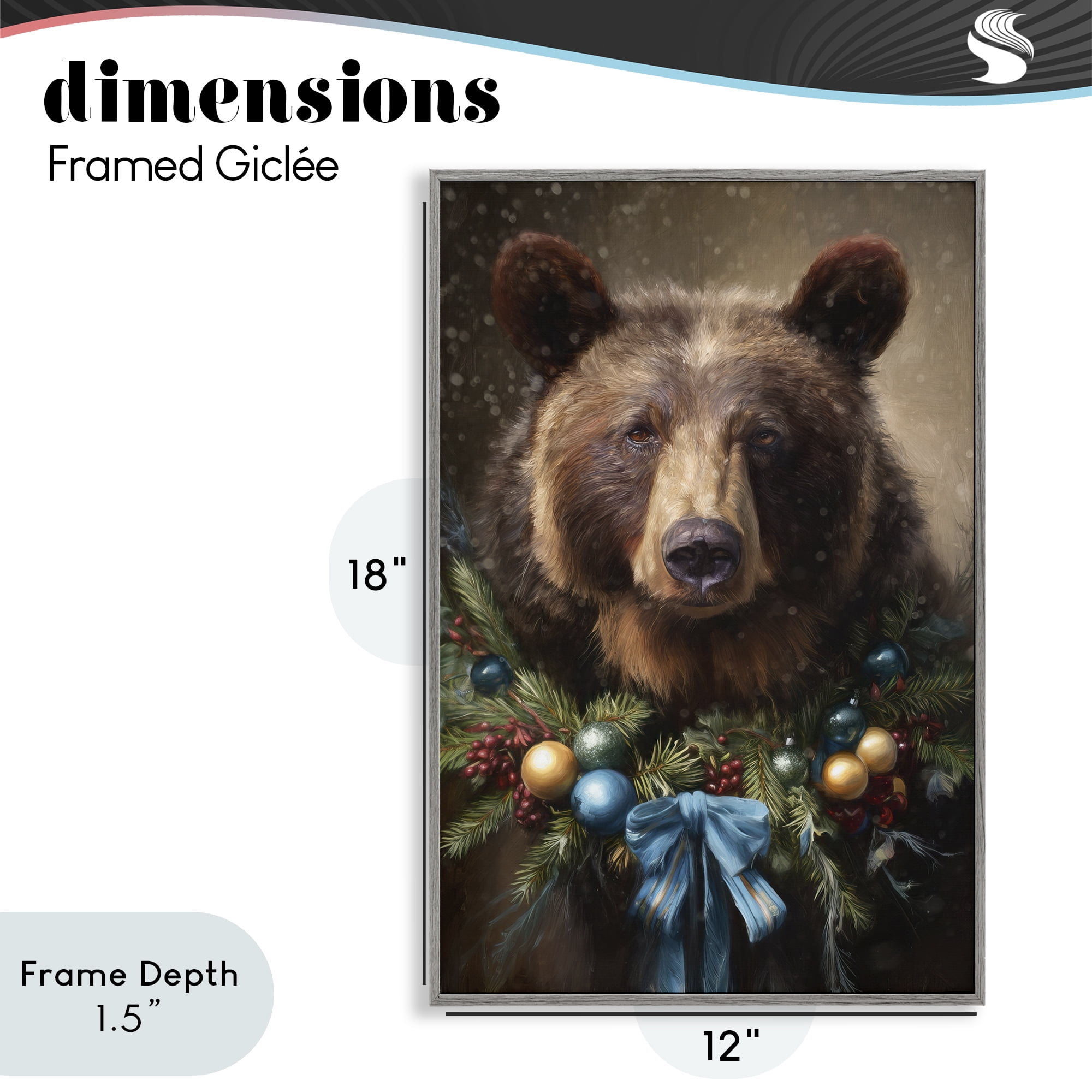 Stupell Industries Christmas Grizzly with Wreath Gray Framed Giclee Art, design by Tina LeCour