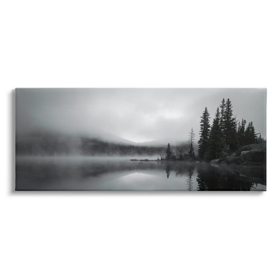 Stupell Industries Misty Lake Photography Landscape Photography Gallery Wrapped Canvas Art Print Wall Art, 24 x 10