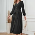 thumbnail image 4 of IROINNID Long Sleeve Dress for Women Fall Dress Full-Length Shirt Dress Vintage V Neck Long Sleeve Solid Dresses,Black, 4 of 9
