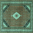 thumbnail image 1 of Ahgly Company Machine Washable Indoor Square Medallion Turquoise Blue Traditional Area Rugs, 8' Square, 1 of 4