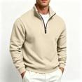 thumbnail image 6 of FENGYOU Mens Casual Quarter Zip Sweatshirt Fleece Lined Thick Pullover Stand Collar Long Sleeve Regular Fit Solid Top Khaki 3XL, 6 of 6