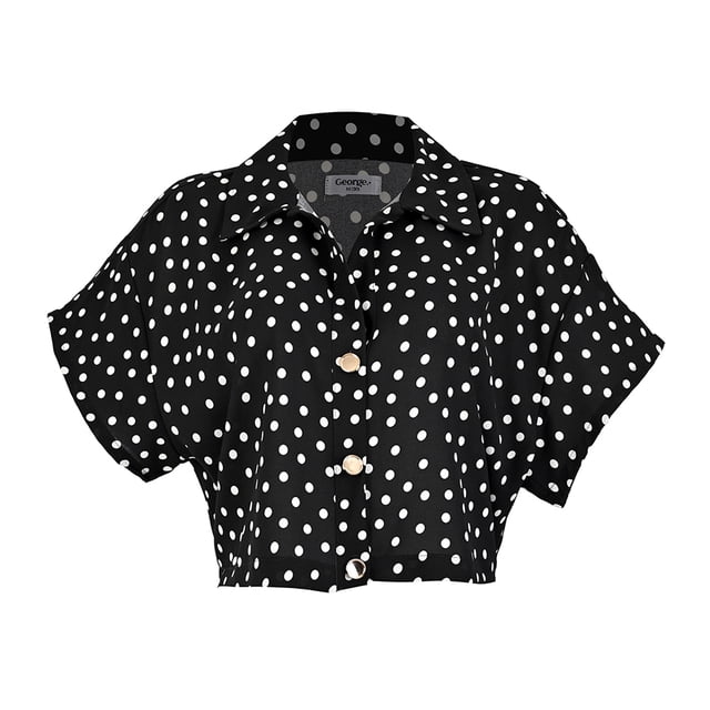 Blusa George para Mujer, Camisera Boxy, Manga Corta y Elástico en Espalda Negro Talla CH