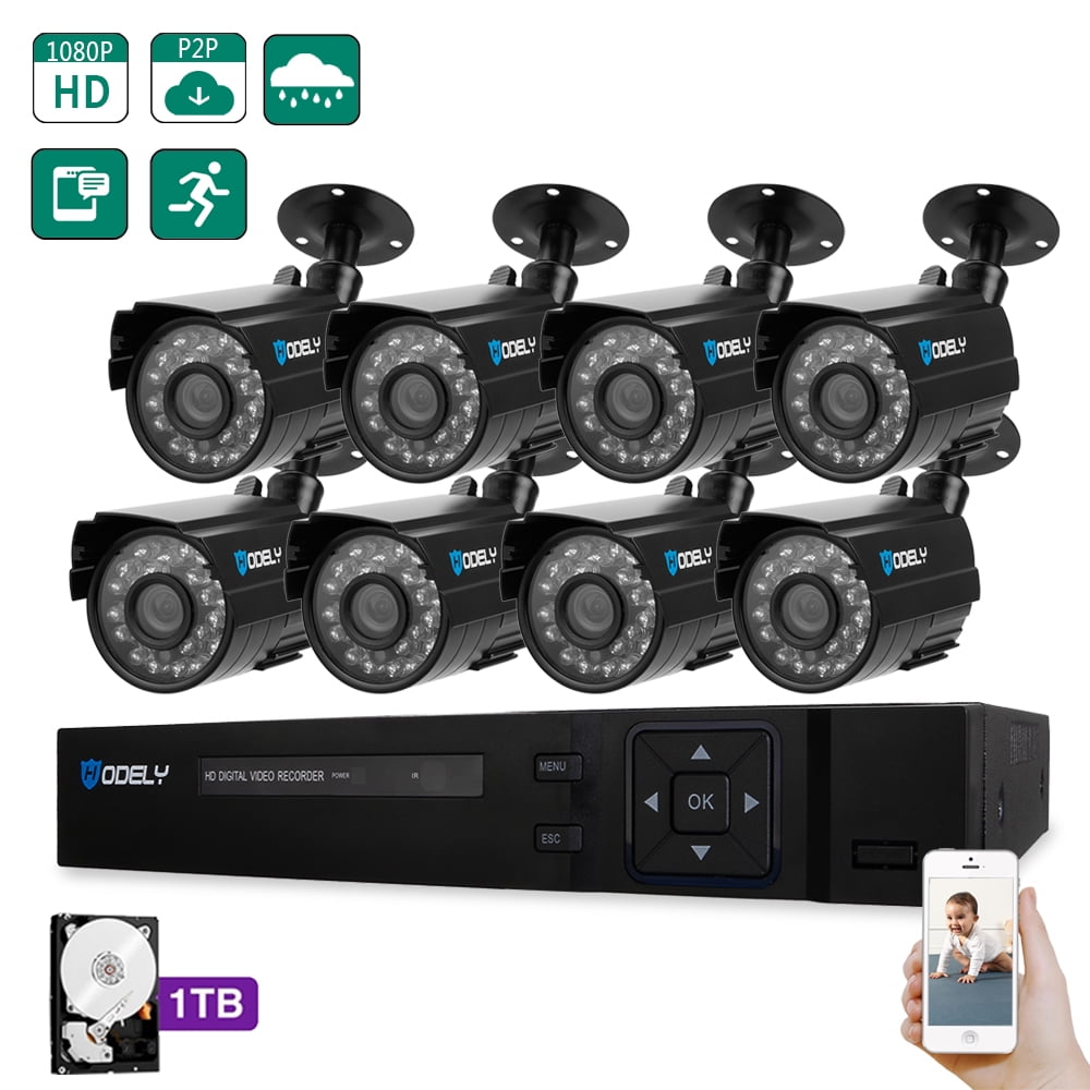 FeelGlad Hodely 8Channel 1080N H Indoor/Outdoor DVR Kit with 8pcs 720P