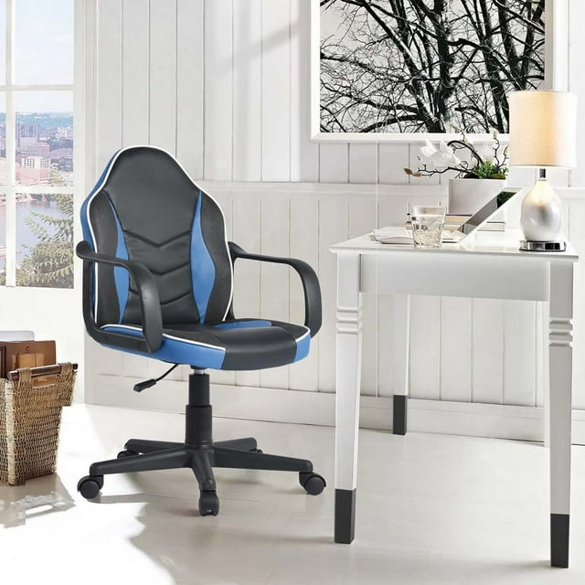 Topcobe Chaise de Gaming, Chaise de Course pour Ordinateur Ergonomique en Cuir, Chaise de Bureau Réglable en Hauteur, Bleu