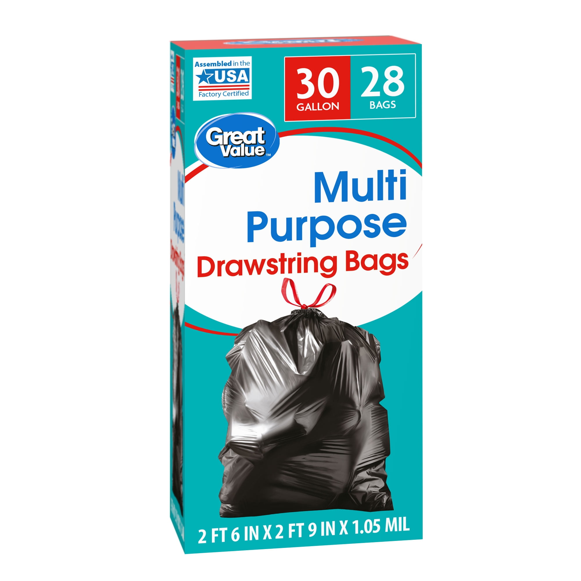 Great Value MultiPurpose Bags with Drawstrings, 30 Gallon, 28 Count