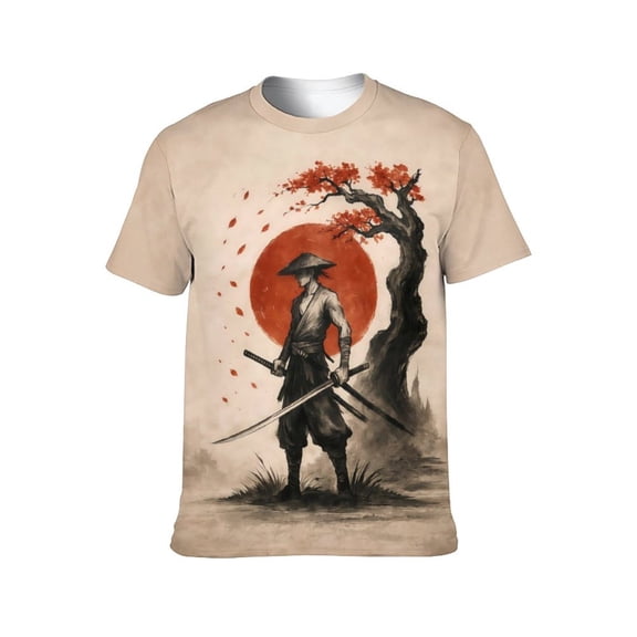 LAOLIUSN Men’s All Over Print Graphic T-Shirt, Japanese Samurai Ronin Katana Rising Sun Torii Dragon Sakura 3D Printed Streetwear Tee, Short Sleeve Crewneck, S-4XL