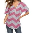 thumbnail image 3 of Hibeli Women Stripes Print Zip Up V Neck Short Batwing Sleeves Summer Tunic Top, 3 of 6