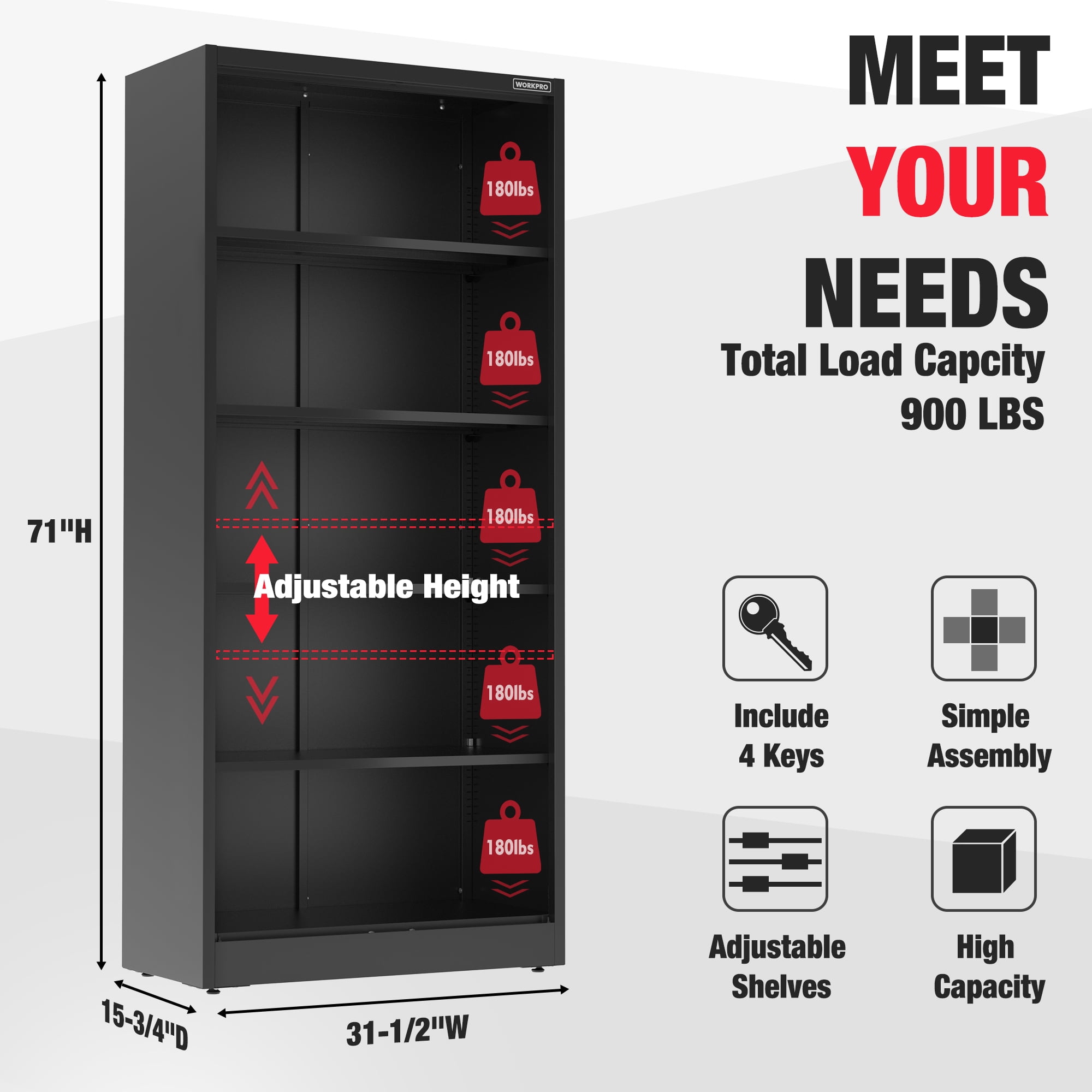 WORKPRO Metal Garage Cabinet with 5-Shelf, 5-Drawers, Freestanding Garage Cabinet, Solid Packed, Black & Gray, 1 Count