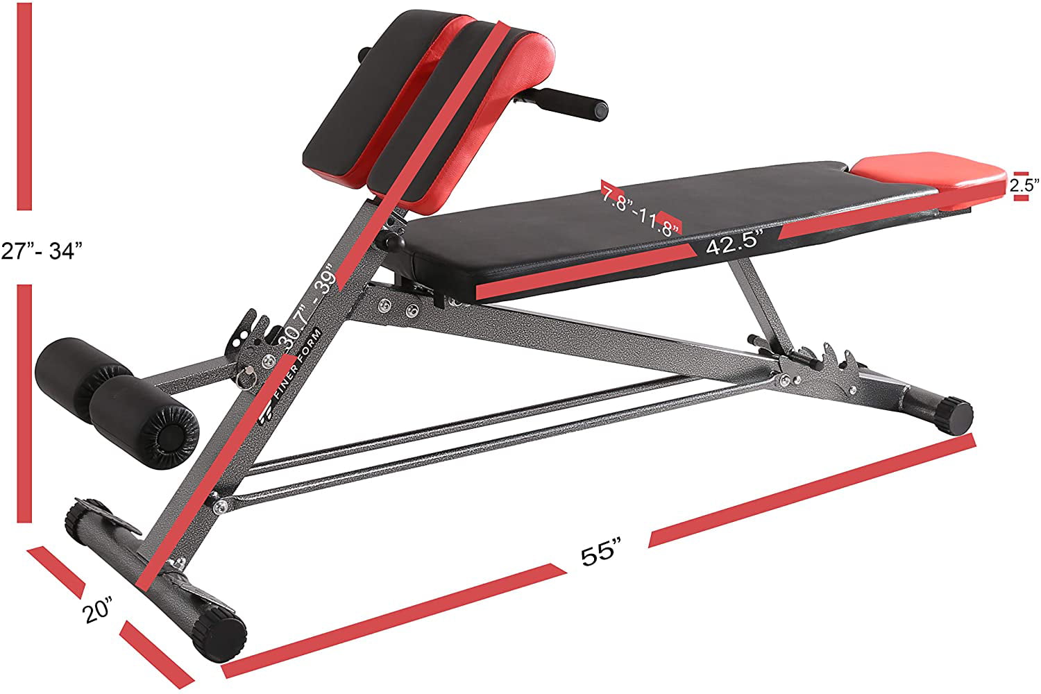 Roman Chair Flat Decline Ab Sit up Bench from US. 660lbs, 59.8x15.7x31.5-35.4inch Hyper Back Extension Multi-Functional Bench for Full All-in-One Body Workout Adjustable Weight Bench Press