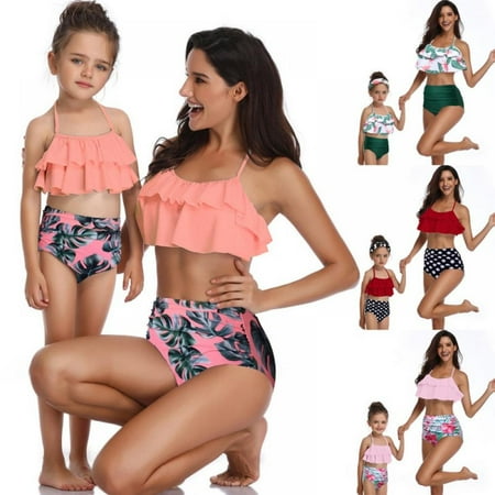 

Girls Two Pieces Swimsuit for Women High Waisted Bikini Set Mommy and Me Bathing Suits Family Matching Swimwear