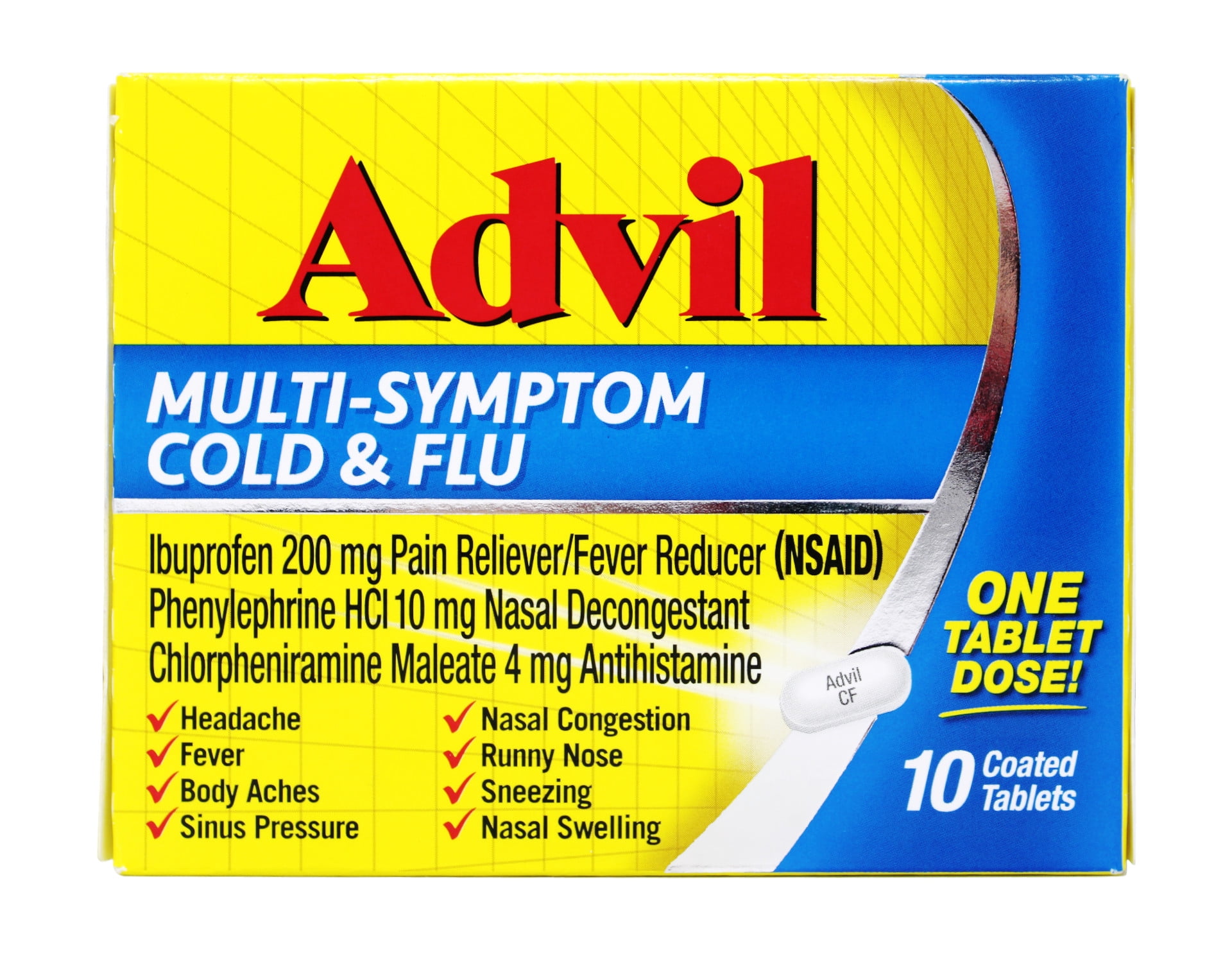 Advil Multi-Symptom Cold & Flo Pain Reliever Coated Tablets, 10ct, 2-Pack