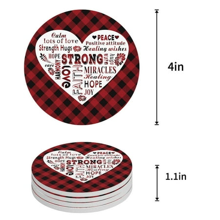 

ZHANZZK Rustic Red Black Buffalo Check Plaid Set of 4 Round Coaster for Drinks Absorbent Ceramic Stone Coasters Cup Mat with Cork Base for Home Kitchen Room Coffee Table Bar Decor