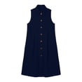 thumbnail image 4 of ClodeEU Women's Collared Sleeveless Button Down Linen Midi Dress,Casual Sundress with Pockets Navy,Women's Plus S, 4 of 6