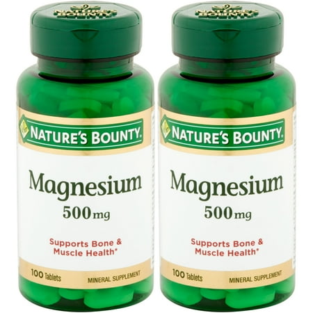 2 Pack - Nature's Bounty Magnesium 500 mg Tablets 100 Tablets Each