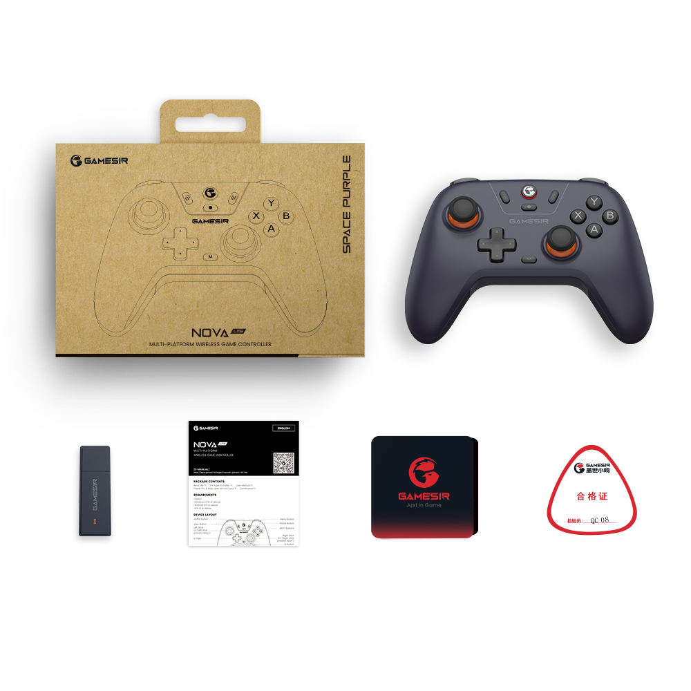 Control Inalámbrico GameSir Nova Lite 2.4g para Windows PC, iPhone, Android, Switch y Steam Deck, Gamepad Bluetooth con Gatillo Hall Effect, Turbo, Vibración Rumble (Púrpura) 5