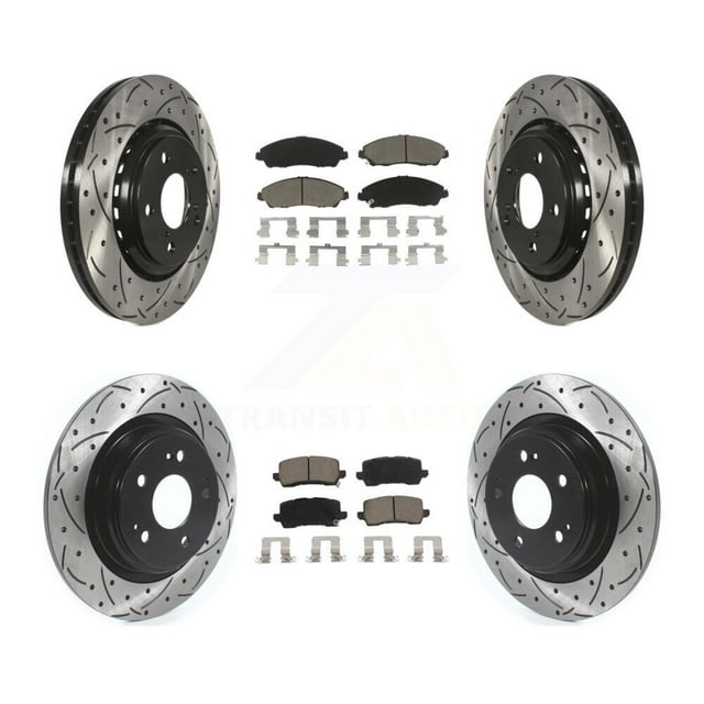 Transit Auto Front Rear Coated Drilled Slotted Disc Brake Rotors and Ceramic Pads Kit for Car Acura MDX KDC-100346